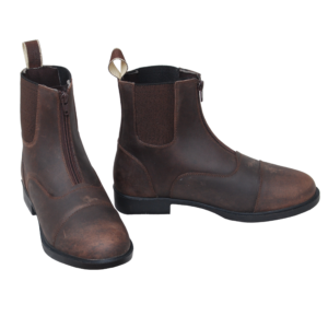 Nubuck leather ankle rider boots with contrast pull tab