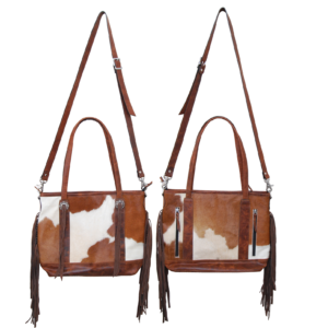 Tote Bag with Cow hide on Front & Back with Yellow Waxy Crunch Leather Trim