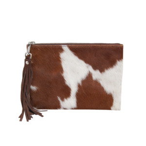 Cowhide Wristlet with Inside Pockets & Leather Tassels