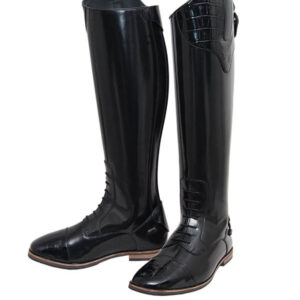 Field knee-length boot for riders with contrast animal leather