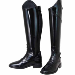 Leather riding field boots with synthetic patent insert