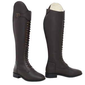Leather Polo Boot with Front Lace & Back Zip