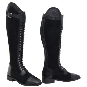 Leather Polo Boot with Front Lace & Back Zip
