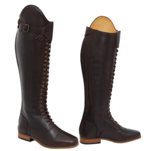 Leather Polo Boot with Front Lace & Back Zip