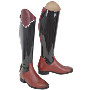 Dressage Boot With Cherry Red and Brown Patent Leather
