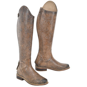 Dressage Boot With Burnish Floral Brown Leather