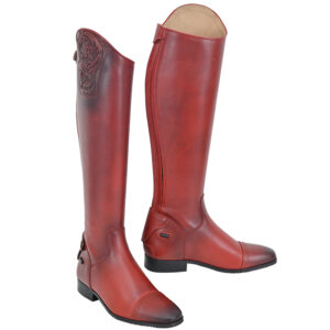 Dressage Boot With Cherry Red And  Natural Vt Leather
