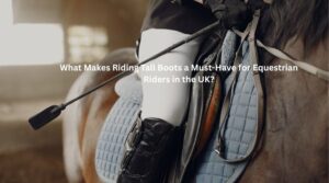 Woman rider wearing black riding tall boots while horse riding, showcasing premium leather equestrian boots by SB Leathers in the UK