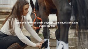 Woman wearing leather paddock boots while preparing a horse at a stable – women’s paddock boots guide