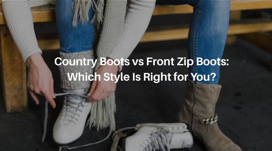 Brown country boots and black front zip riding boots placed side by side for style and comfort comparison.